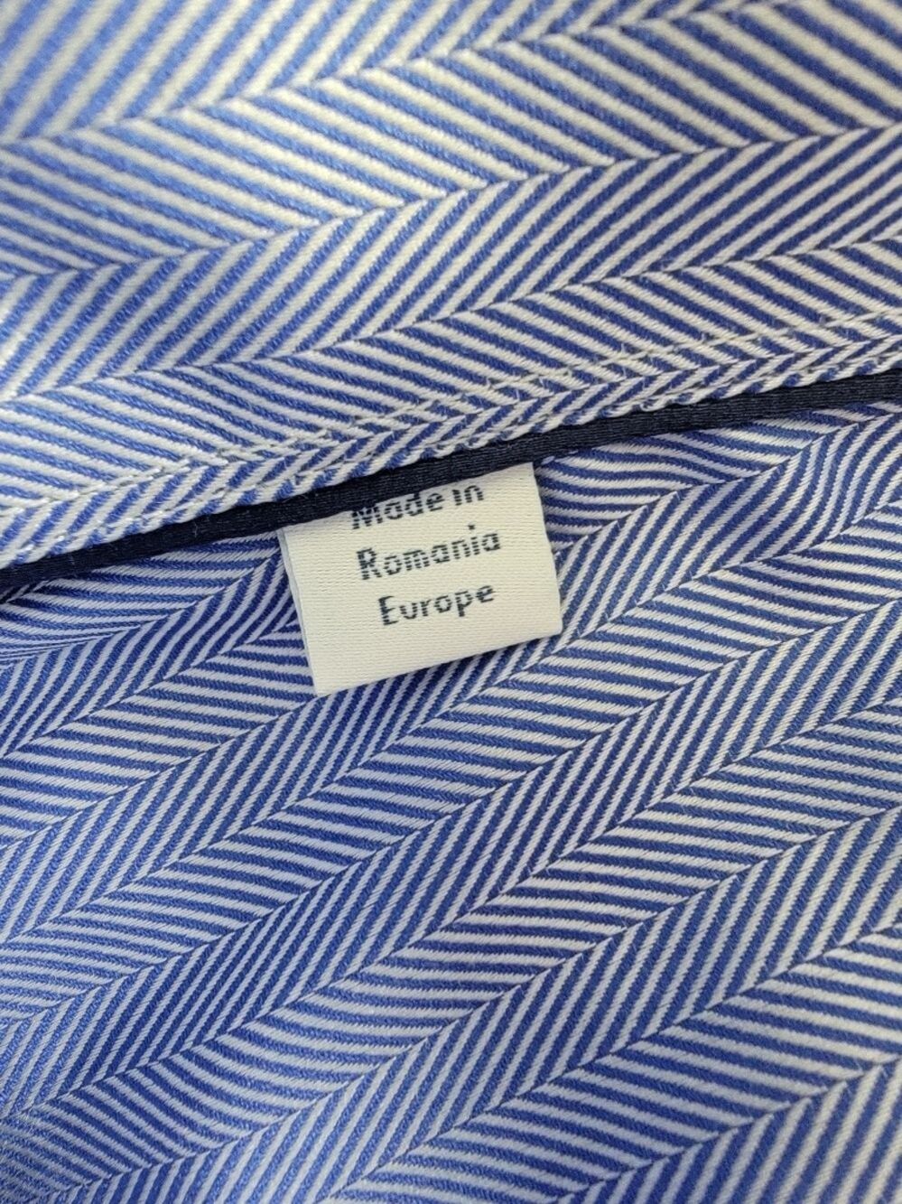 NEW Men's ETON Shirt Blue Herringbone Shirt Classic Fit 44 17.5 Button Front NWT - Picture 14 of 14